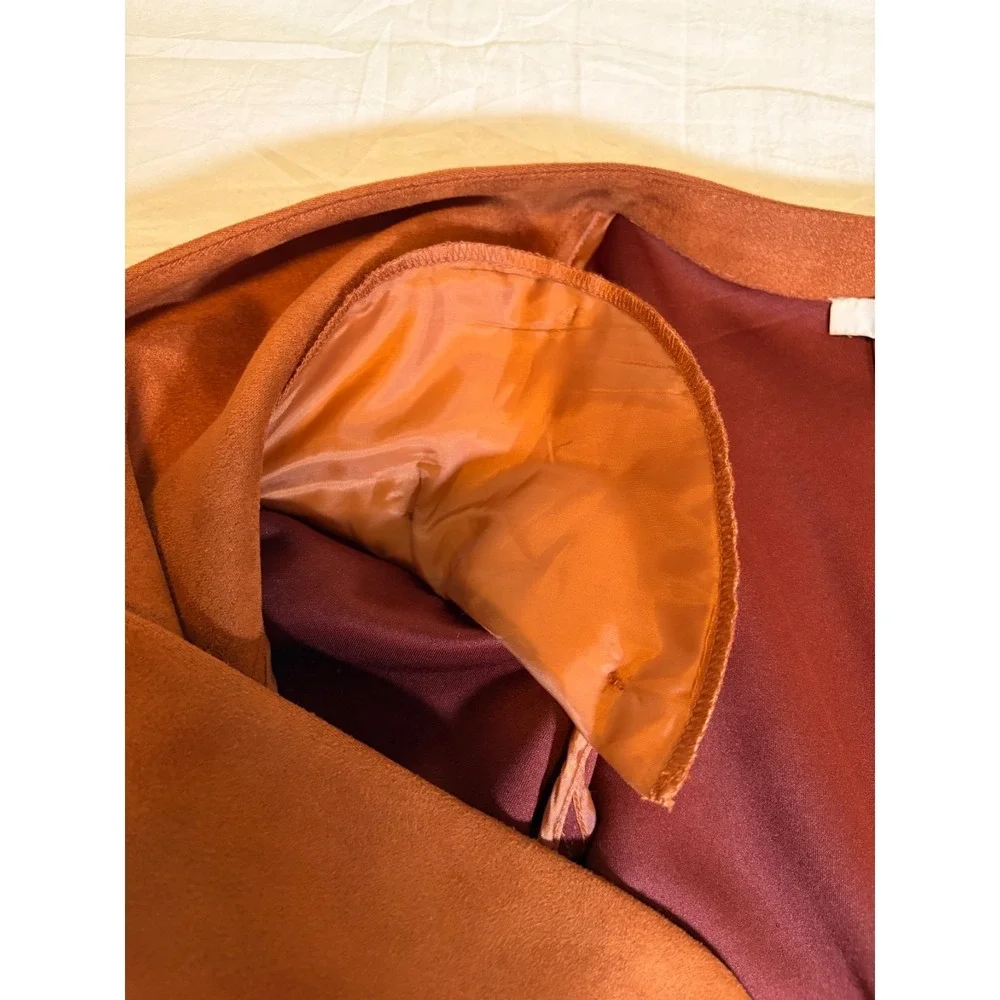 Bar 111 Rust Faux Suede Drape Open Jacket~Sz XL~ Autumn Shirred Sleeves Capsule
